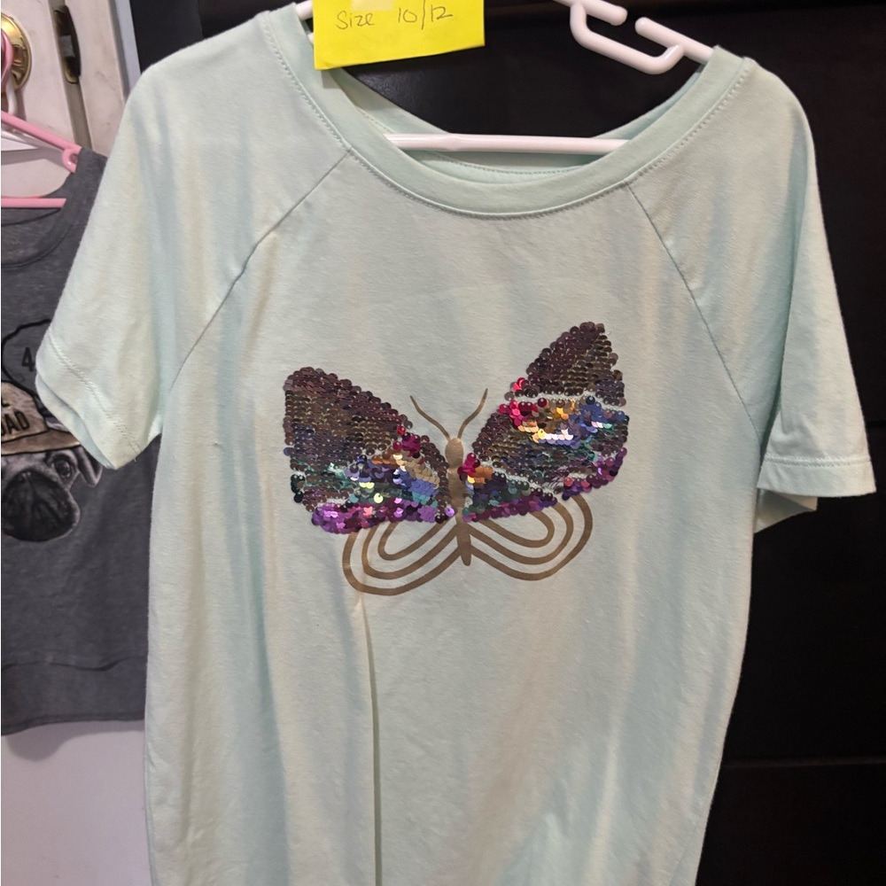 Mint Green Butterfly Sequin Kids Top